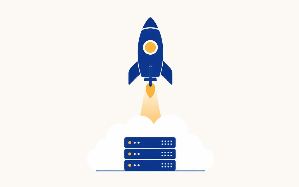 Illustration av en raket som lyfter över en molnserver, som symboliserar ett finansierat IT-bolag